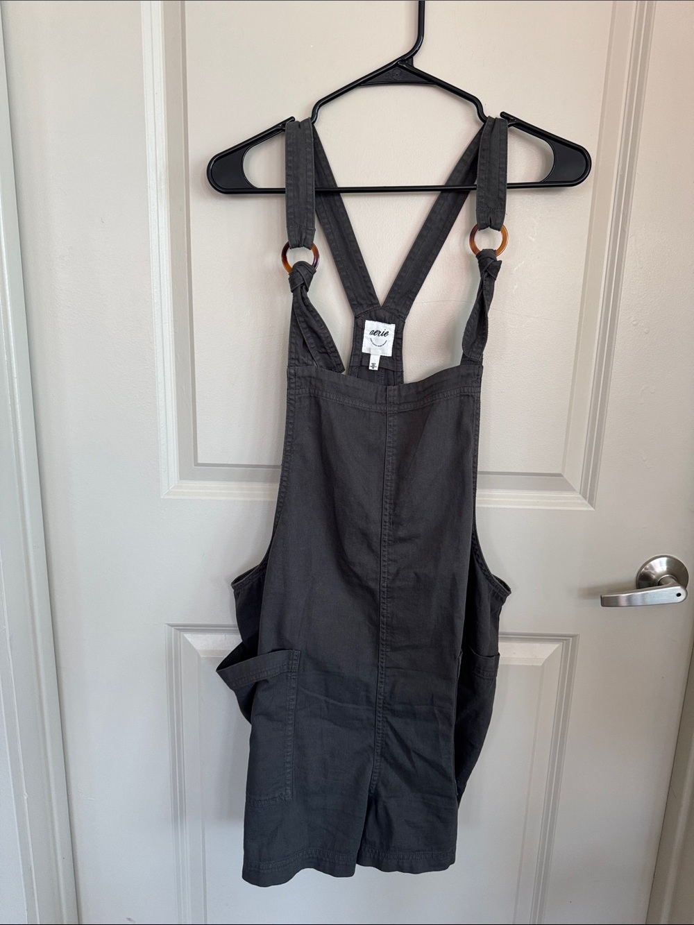 aerie Charcoal Gray Overalls Romper with Ring-Detail Straps
